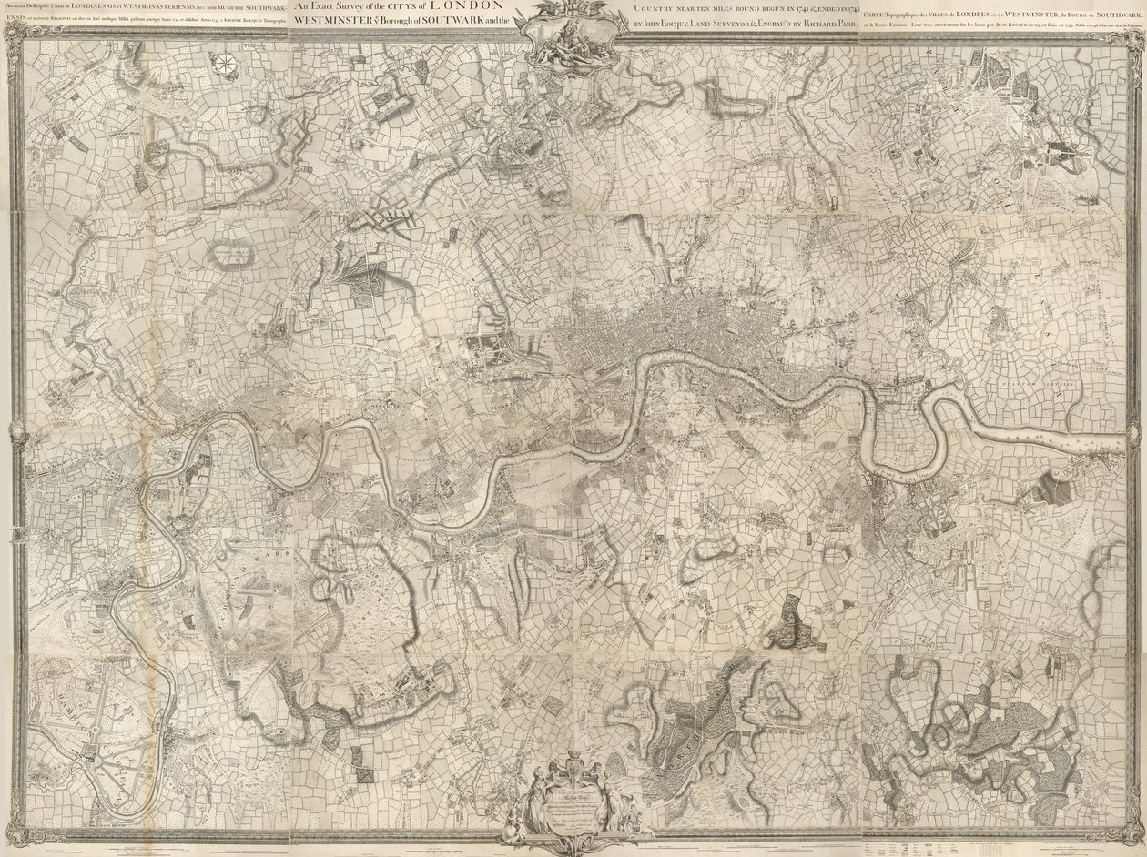 An Exact Survey of the Cities of London, Westminster, the Borough of Southwark, and the Country near Ten Miles round by John Rocque