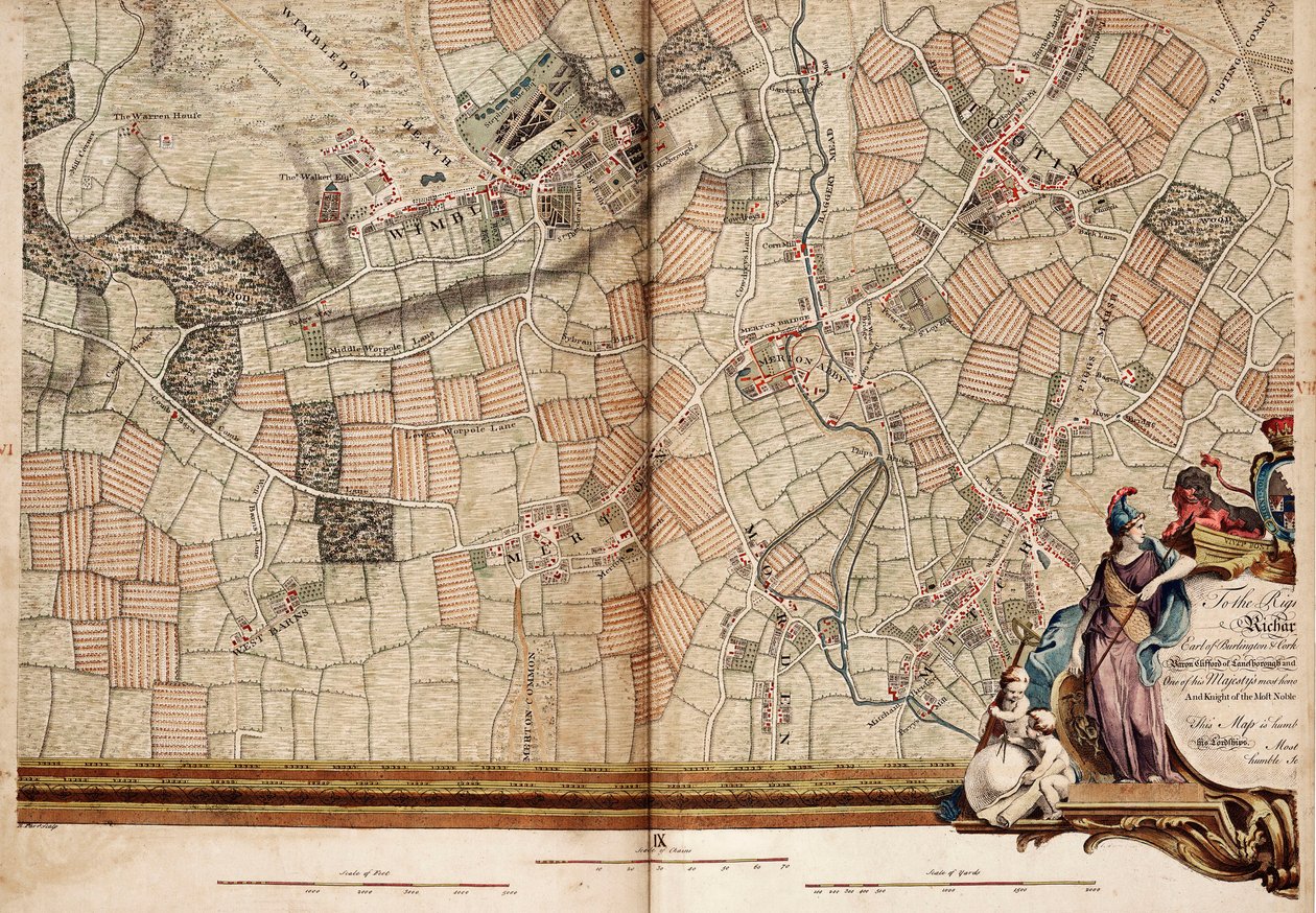 Map of Wimbledon and Tooting by John Rocque