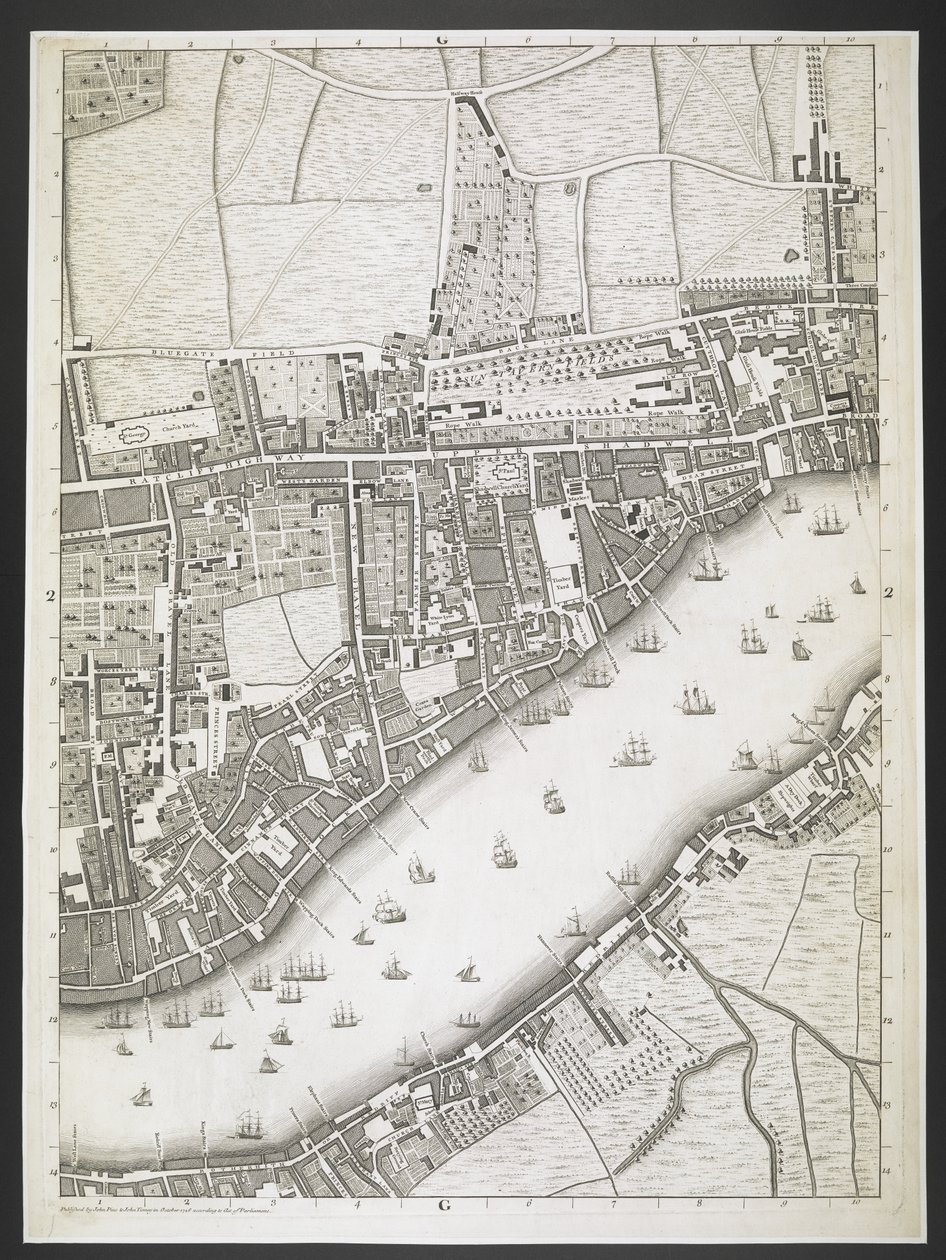 Plan of London, Ratcliff Highway, Upper Shadwell Road by John Rocque