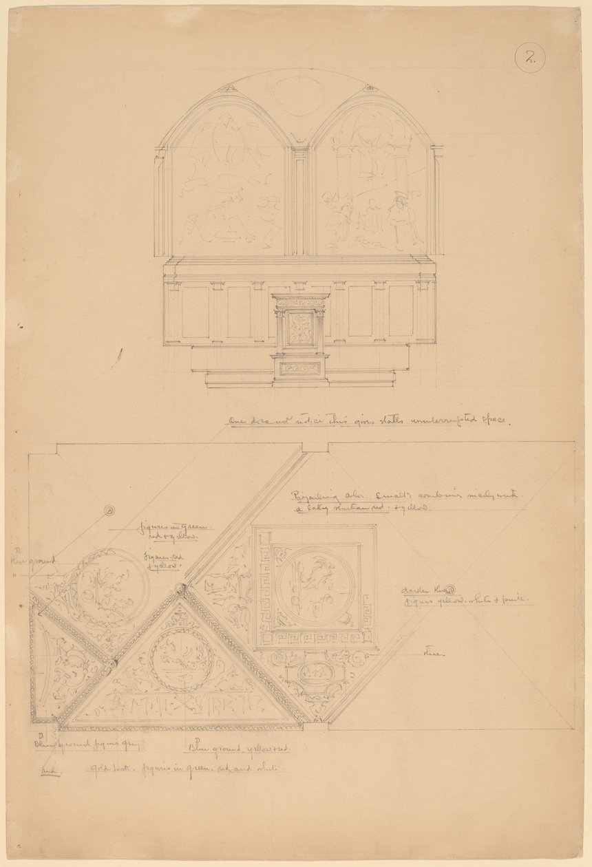Study of an Altarpiece and Ceiling Panels by John Russell Pope