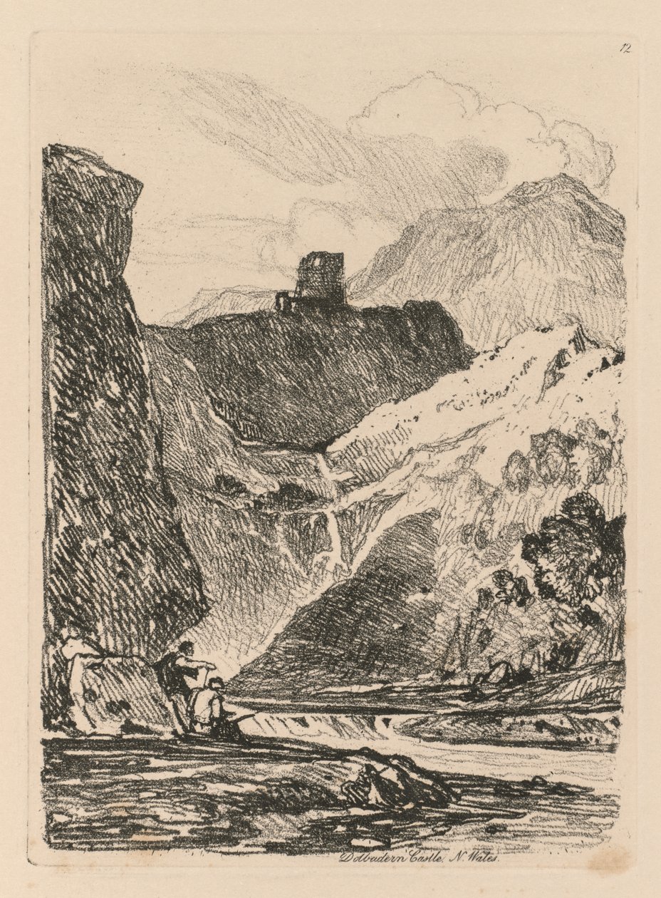 Liber Studiorum: Plate 12, Dolbadern Castle, Llanberris Lake, North Wales by John Sell Cotman