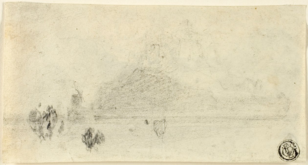 Sketch of Mont Saint Michel (recto); Buildings Beside Water (verso) by John Sell Cotman