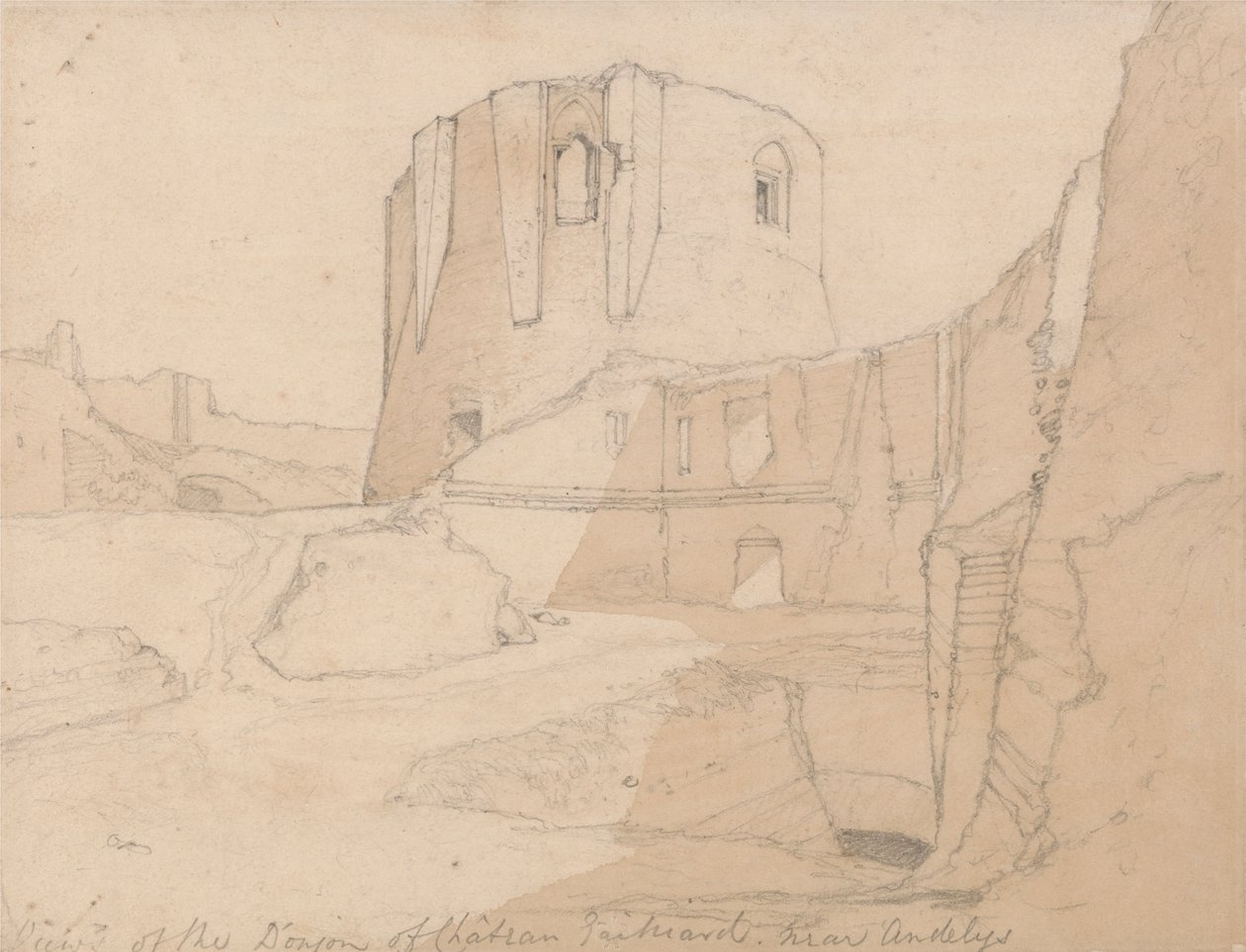 View of the Donjon of Chateau Gaillard, near Andelys, Normandy by John Sell Cotman