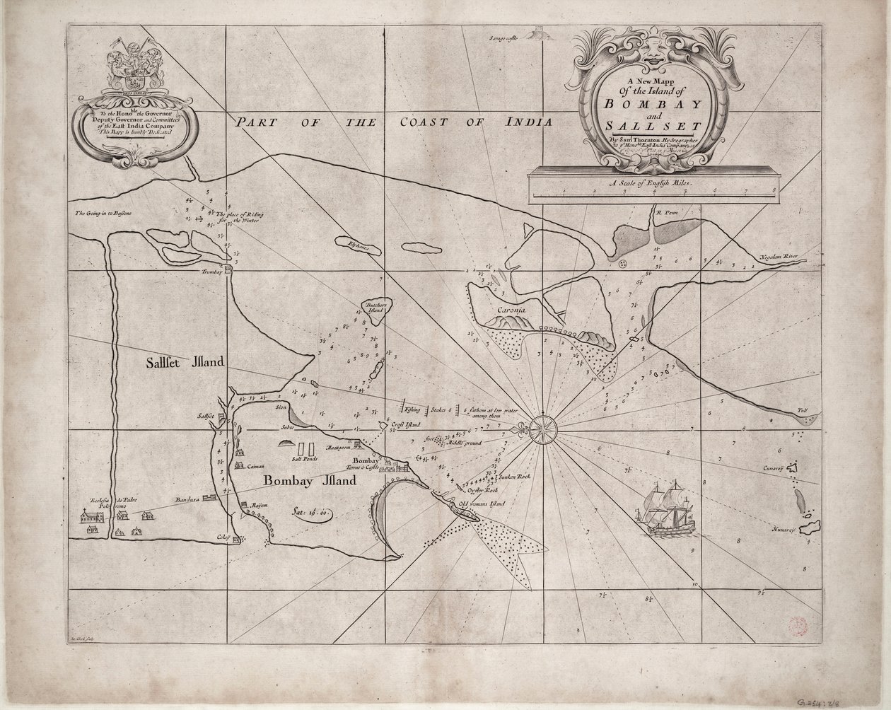 Map of Bombay and Salsette by Samuel Thornton by John Seller