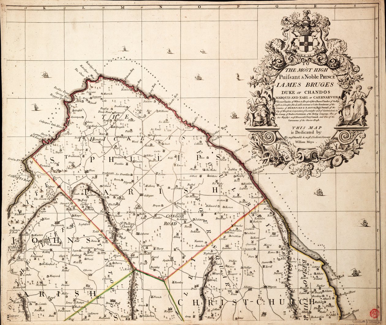 A new and exact map of the island of Barbados in America according to survey made in the years 1717 to 1721 by William Mayo by John Senex