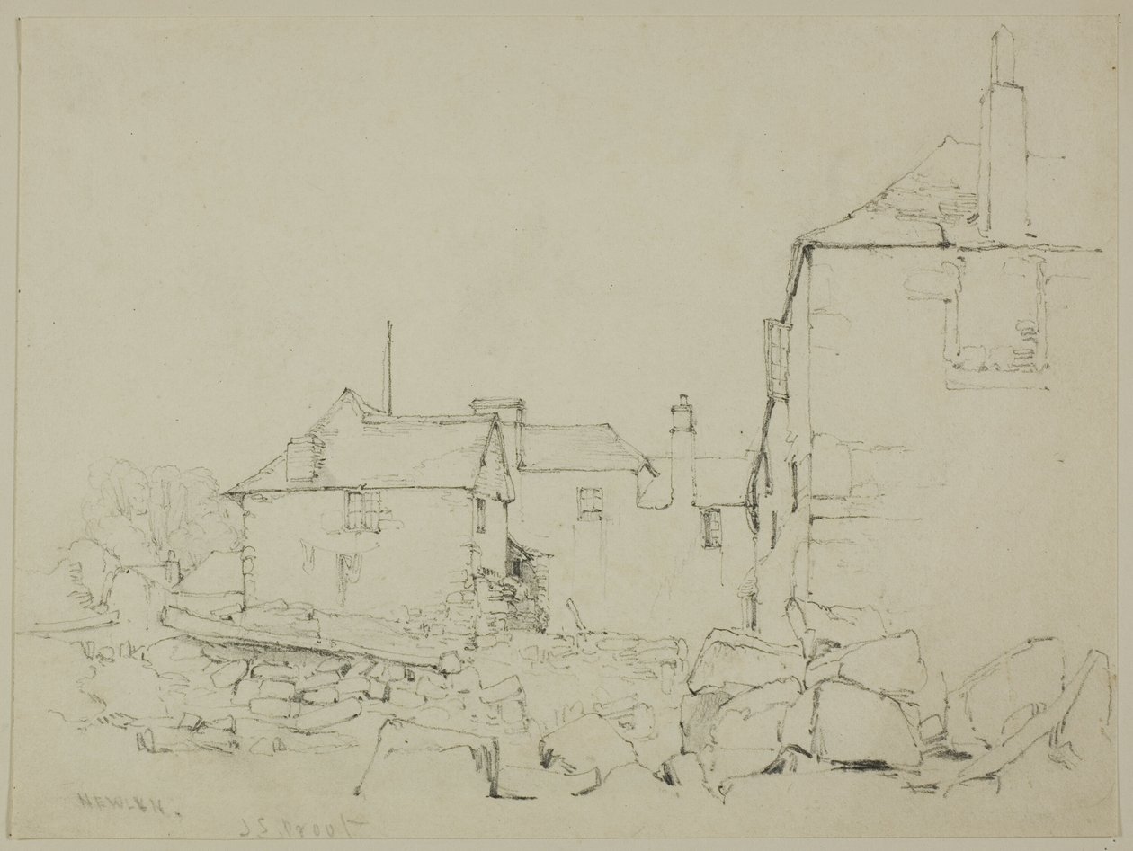 Houses and Stone Wall, Newlyn by John Skinner Prout