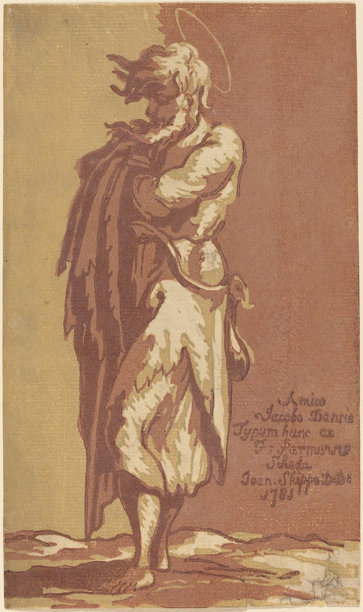 Male Saint Standing, with Folded Arms, Facing to the Left by John Skippe after Parmigianino