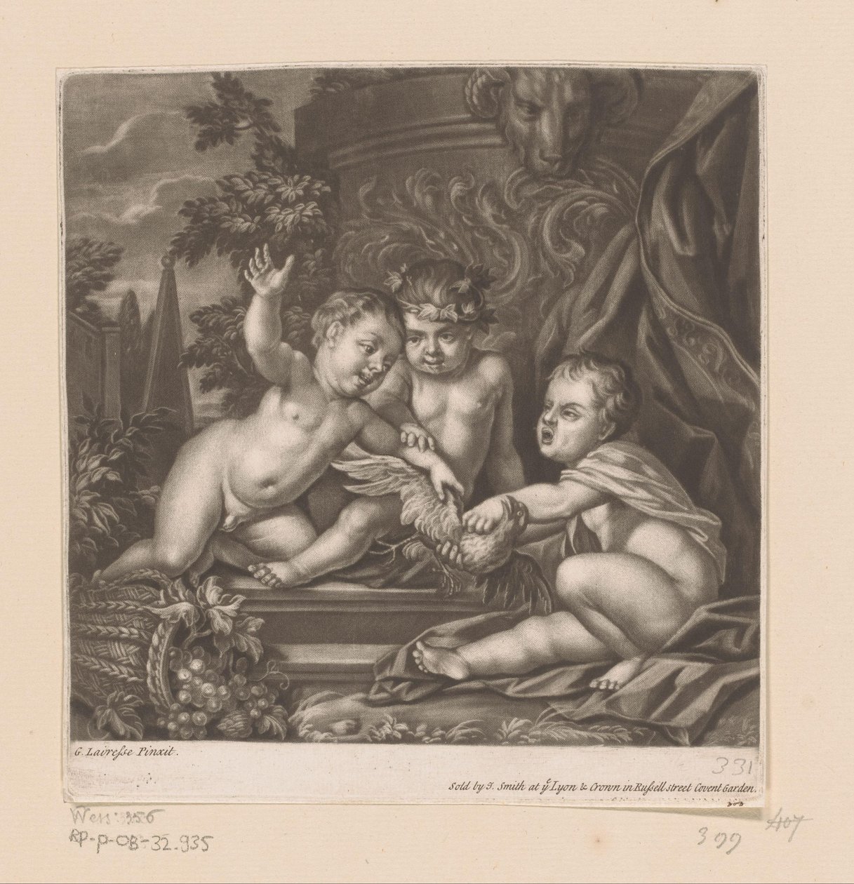 Three Cupids with a Bird by attributed to John Smith