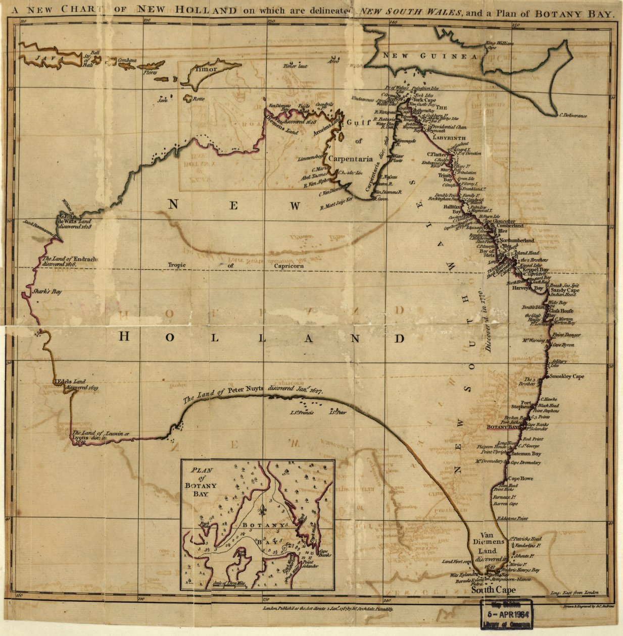 A New Chart of New Holland with New South Wales and a Plan for Botany Bay by John Stockdale
