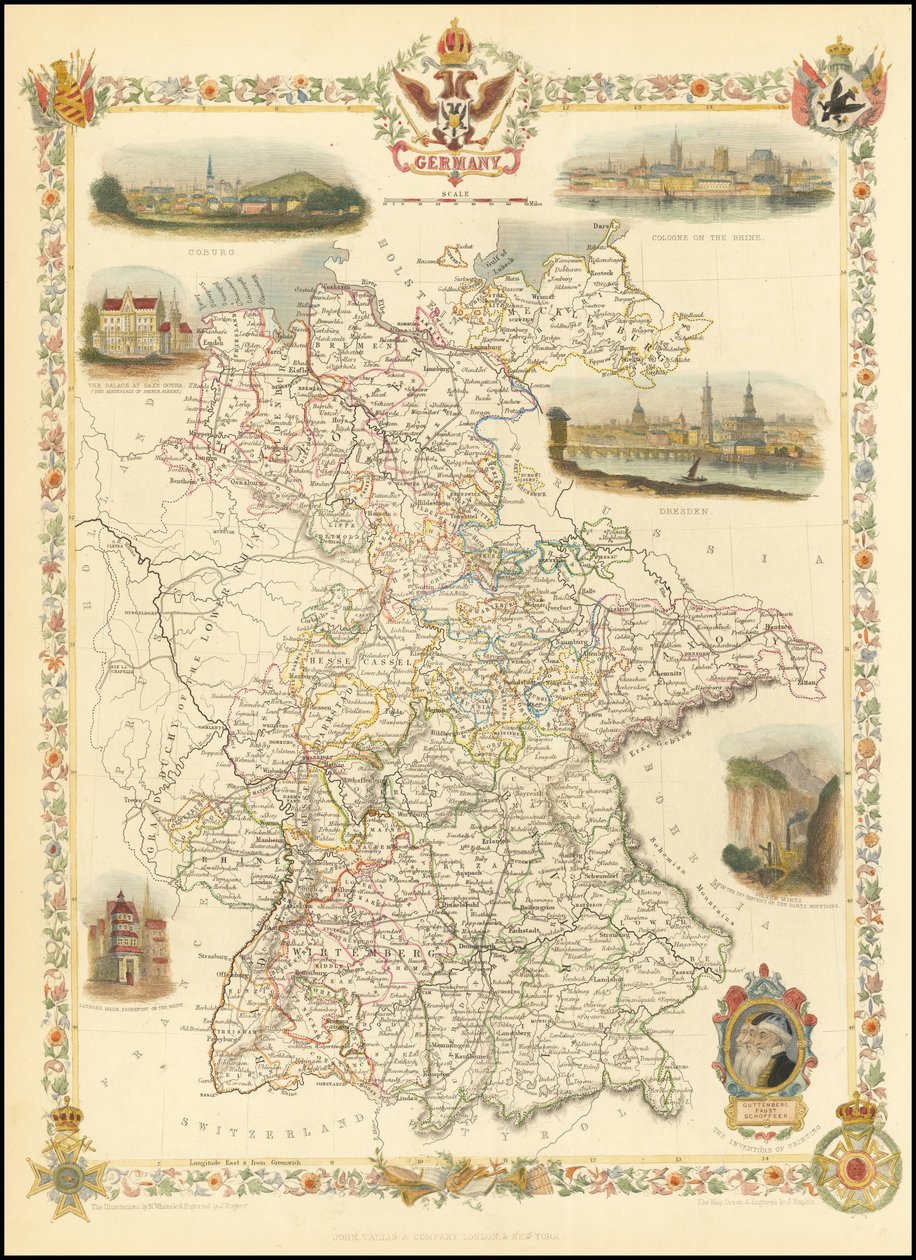 1851 Map of Germany by John Tallis