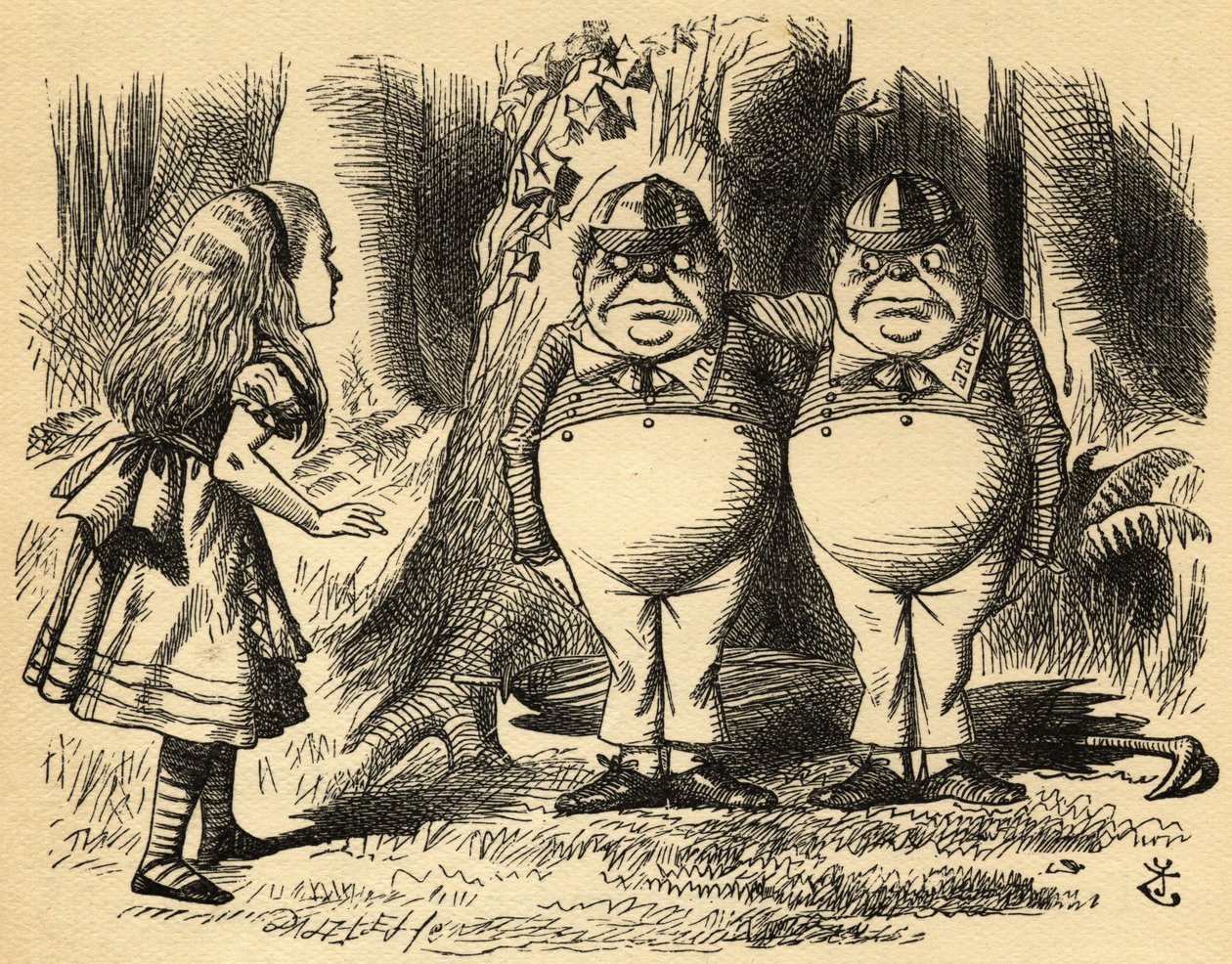 Alice with Tweedledum and Tweedledee by John Tenniel