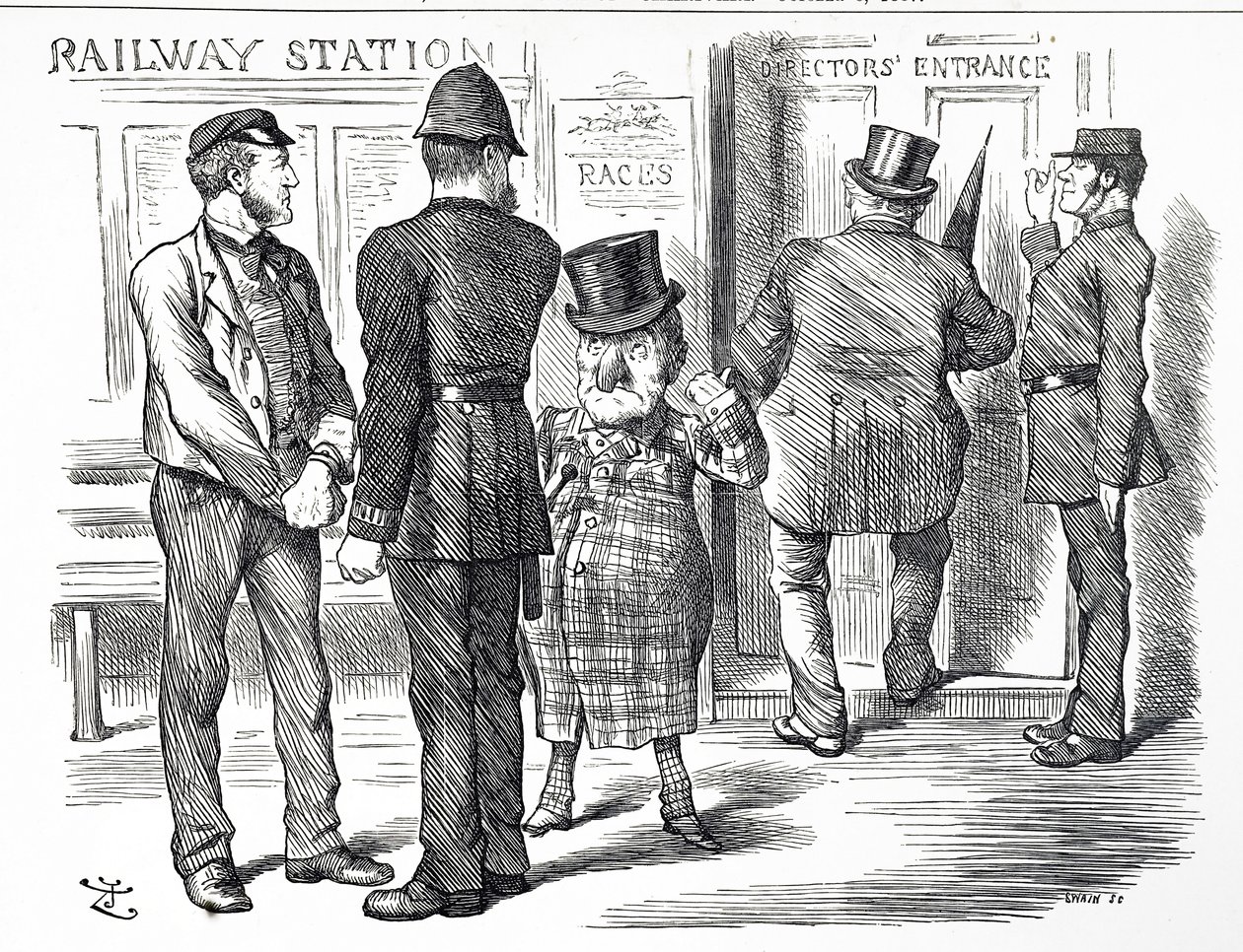 Cartoon commenting on the pleas for a block system signal to be made compulsory on British Railways by John Tenniel