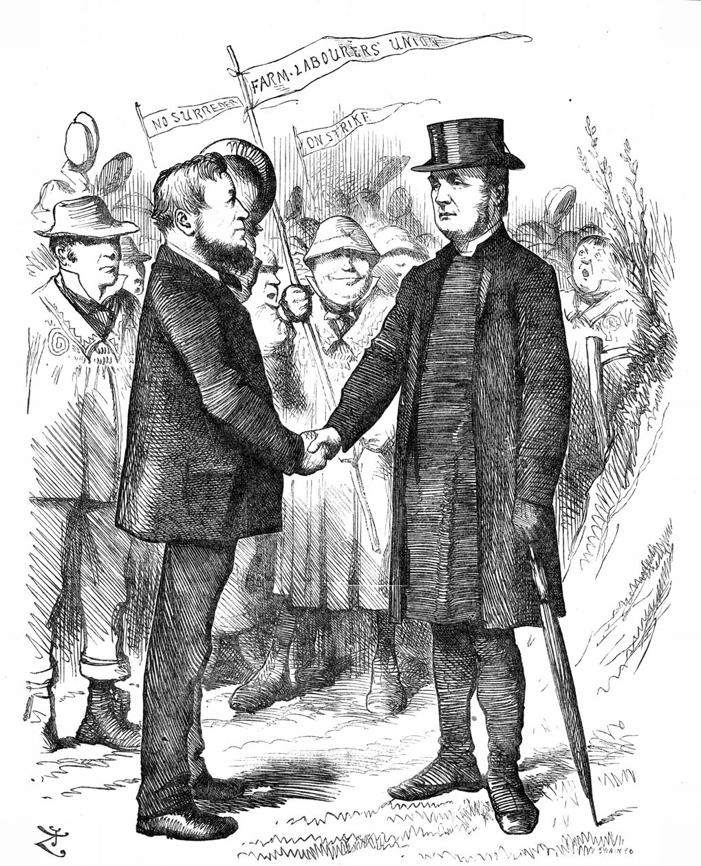 Joseph Arch Greeting the Bishop of Manchester. John Tenniel Cartoon from Punch by John Tenniel