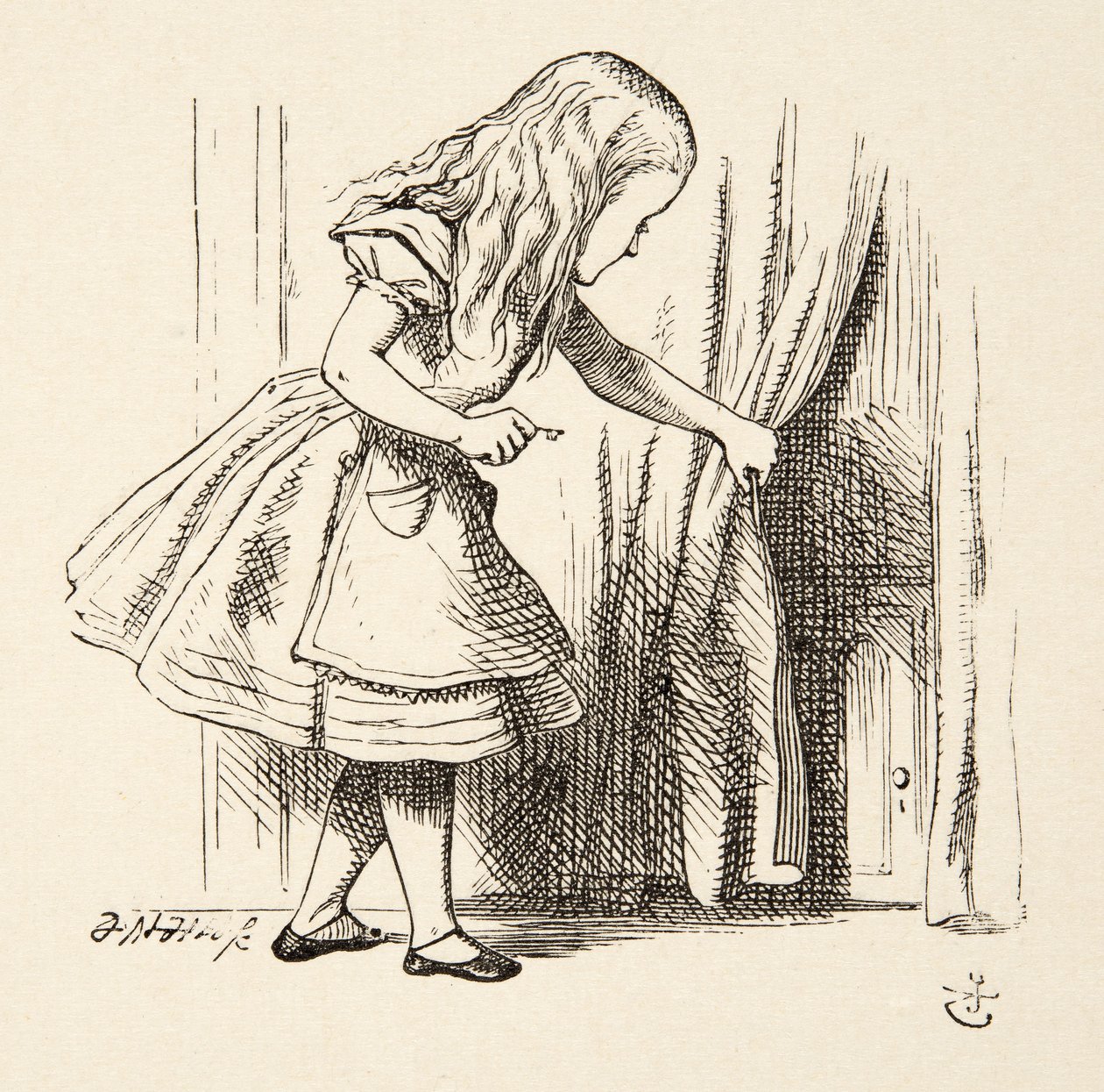 Looking Behind the Curtain, from Alice’s Adventures in Wonderland by Lewis Carroll (1832-98), Pub. 1891 by John Tenniel