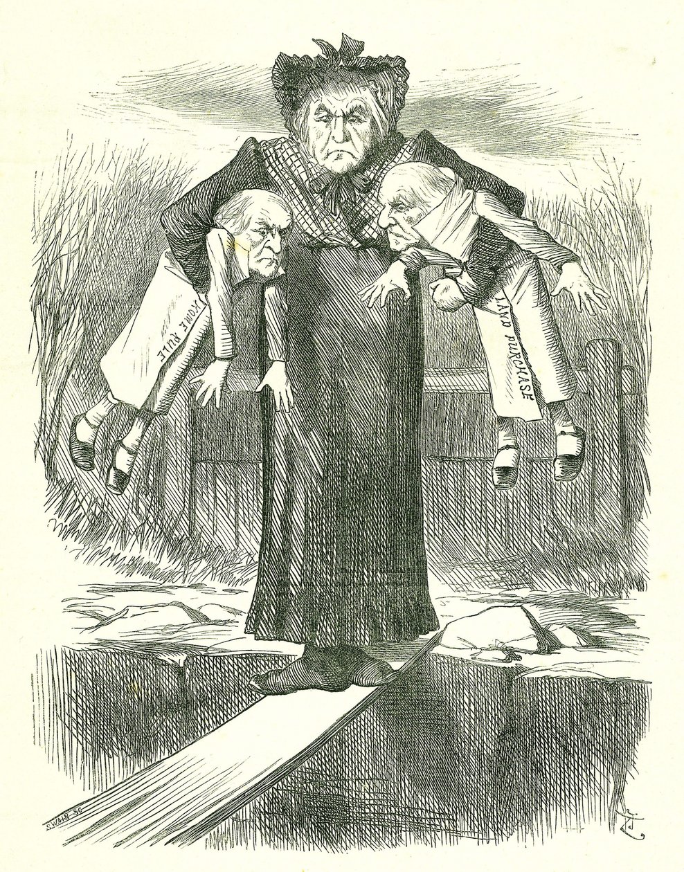 Set Down Two, and Carry One?: Gladstone in a Quandary Over Which of the Controversial Irish Bills to Jettison. John Tenniel Cartoon from Punch by John Tenniel