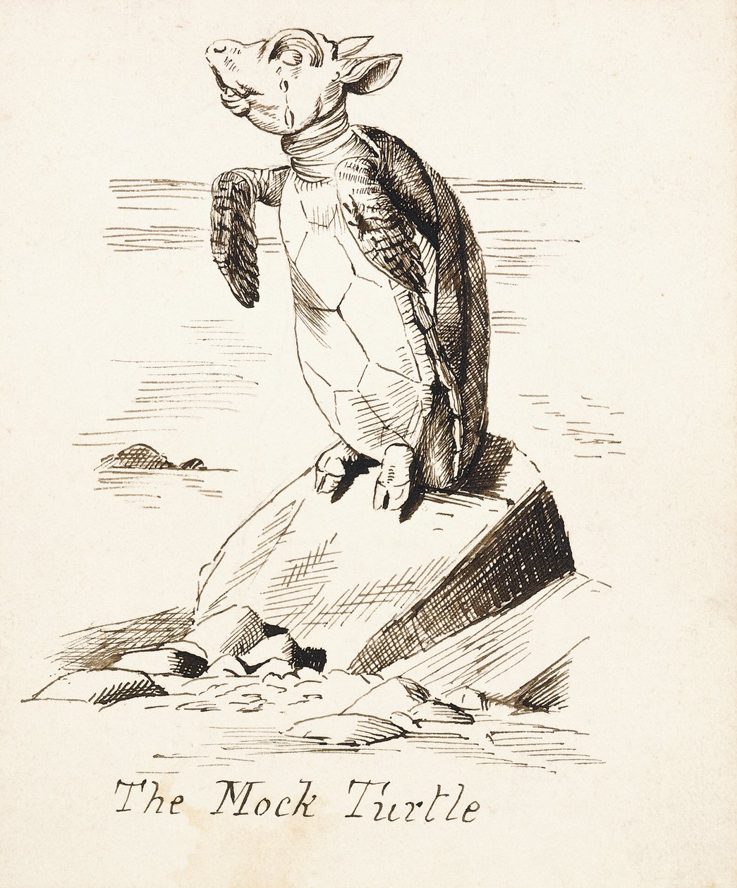 The Mock Turtle Sobbing on a Rock, c.1865 by John Tenniel