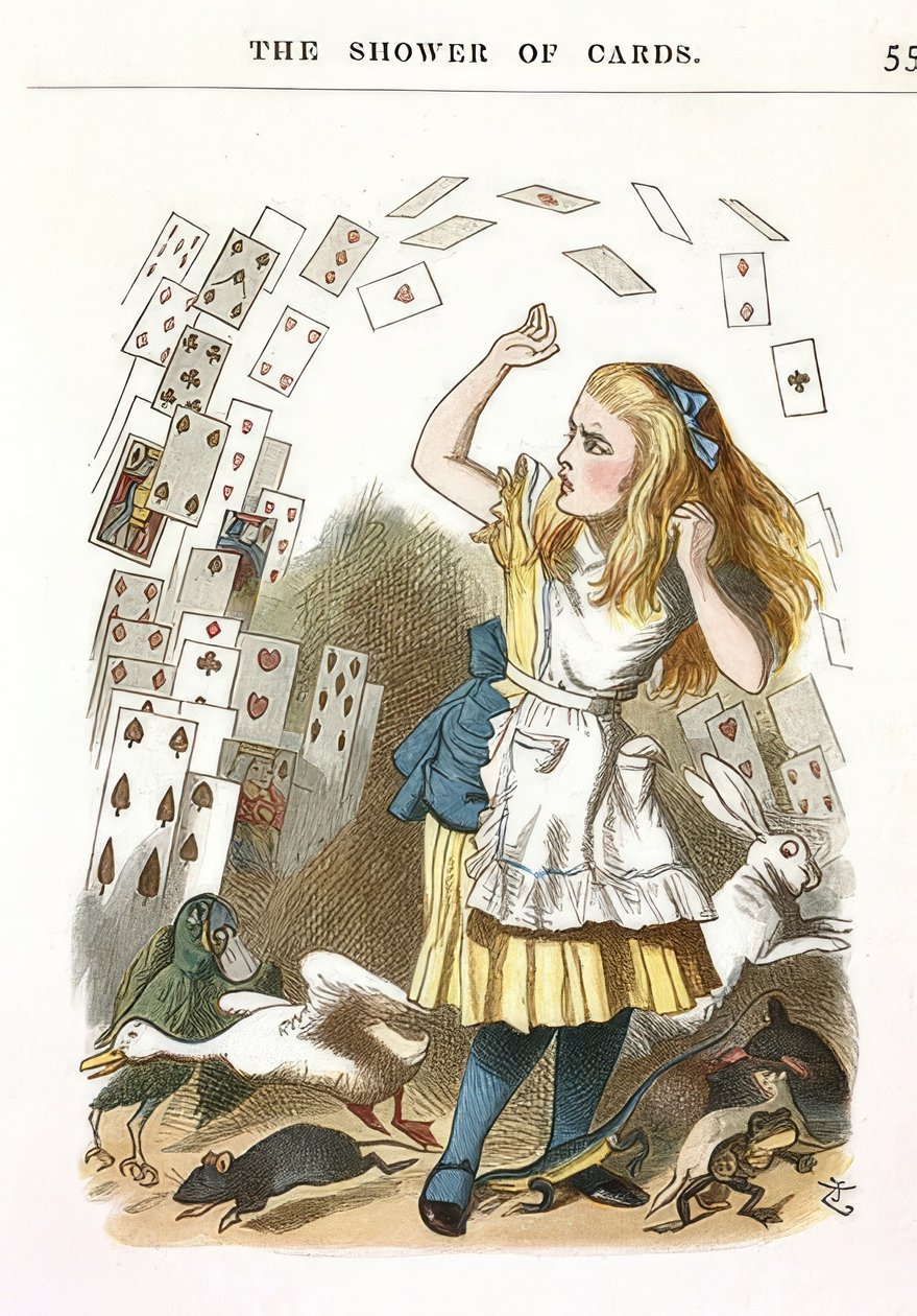 The Shower of Cards. Illustration for Alice in Wonderland by Lewis Carroll. 1890 by John Tenniel