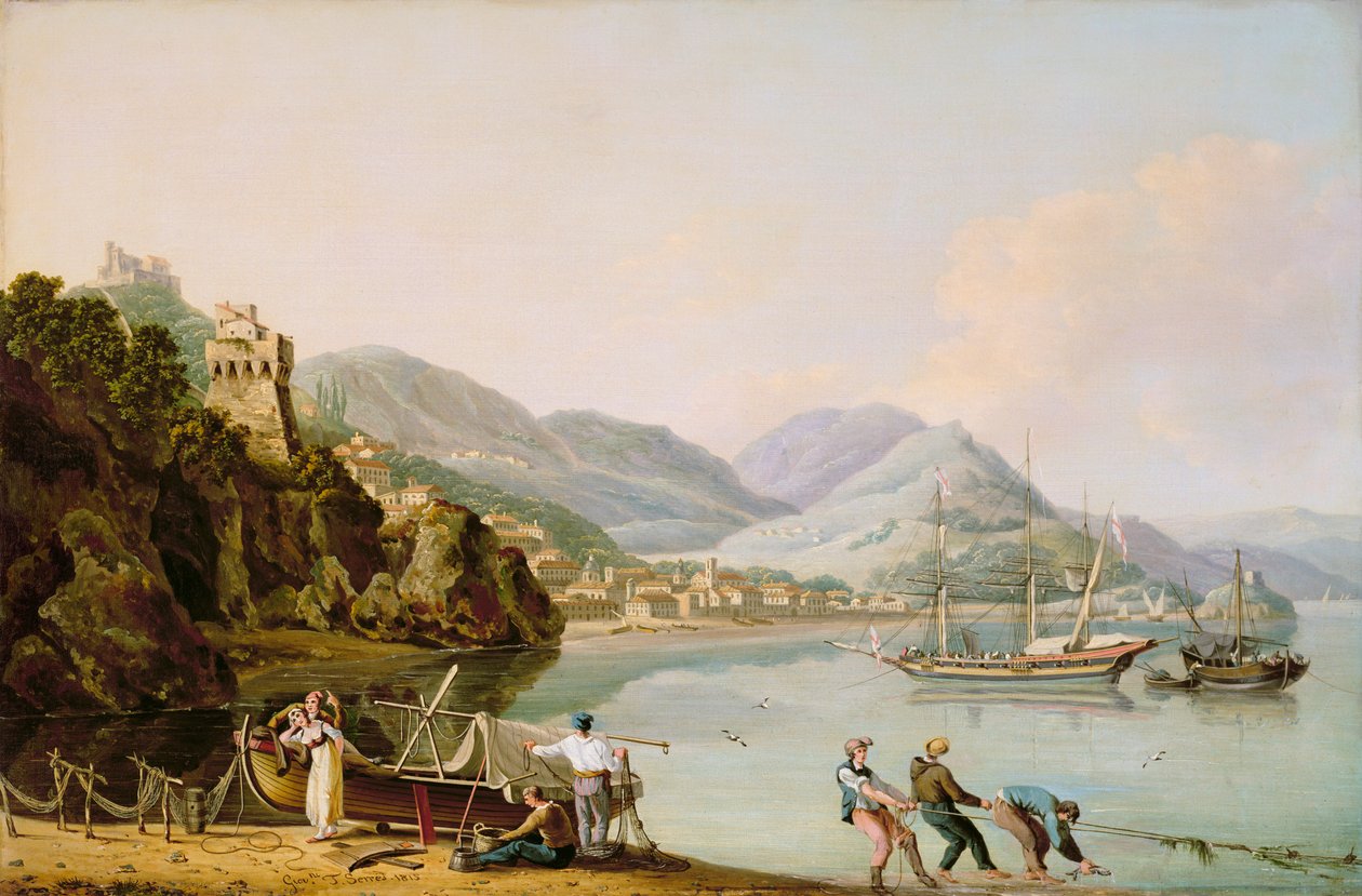 An Italian Harbour with a Genoese Chebec at Anchor by John Thomas Serres