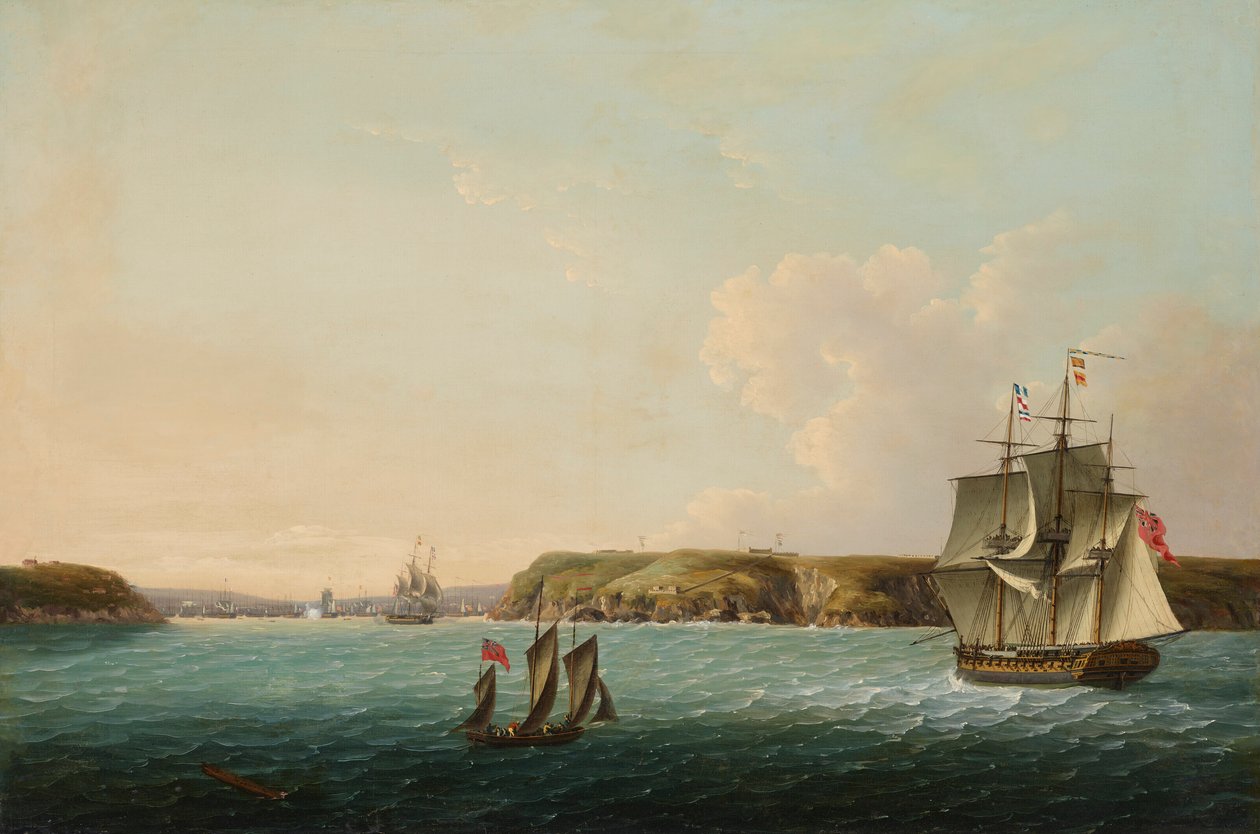 The Coast and Entrance of Brest, with the HMS Boadicea Making Signal to a Repeating Frigate of the Number of French and Spanish Ships at Anchor in the Harbor by John Thomas Serres