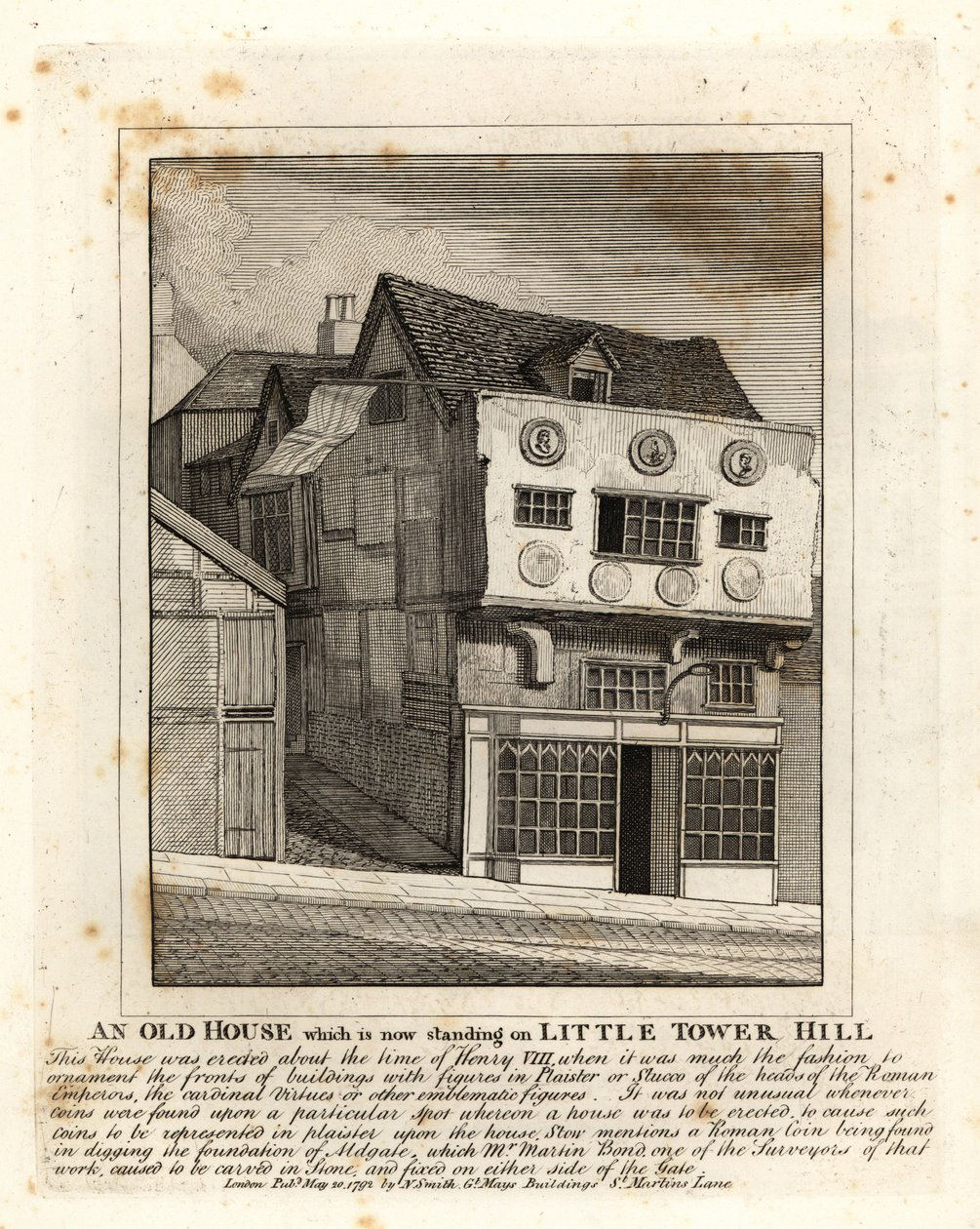 An Old Tudor House Standing on Little Tower Hill, London by John Thomas Smith