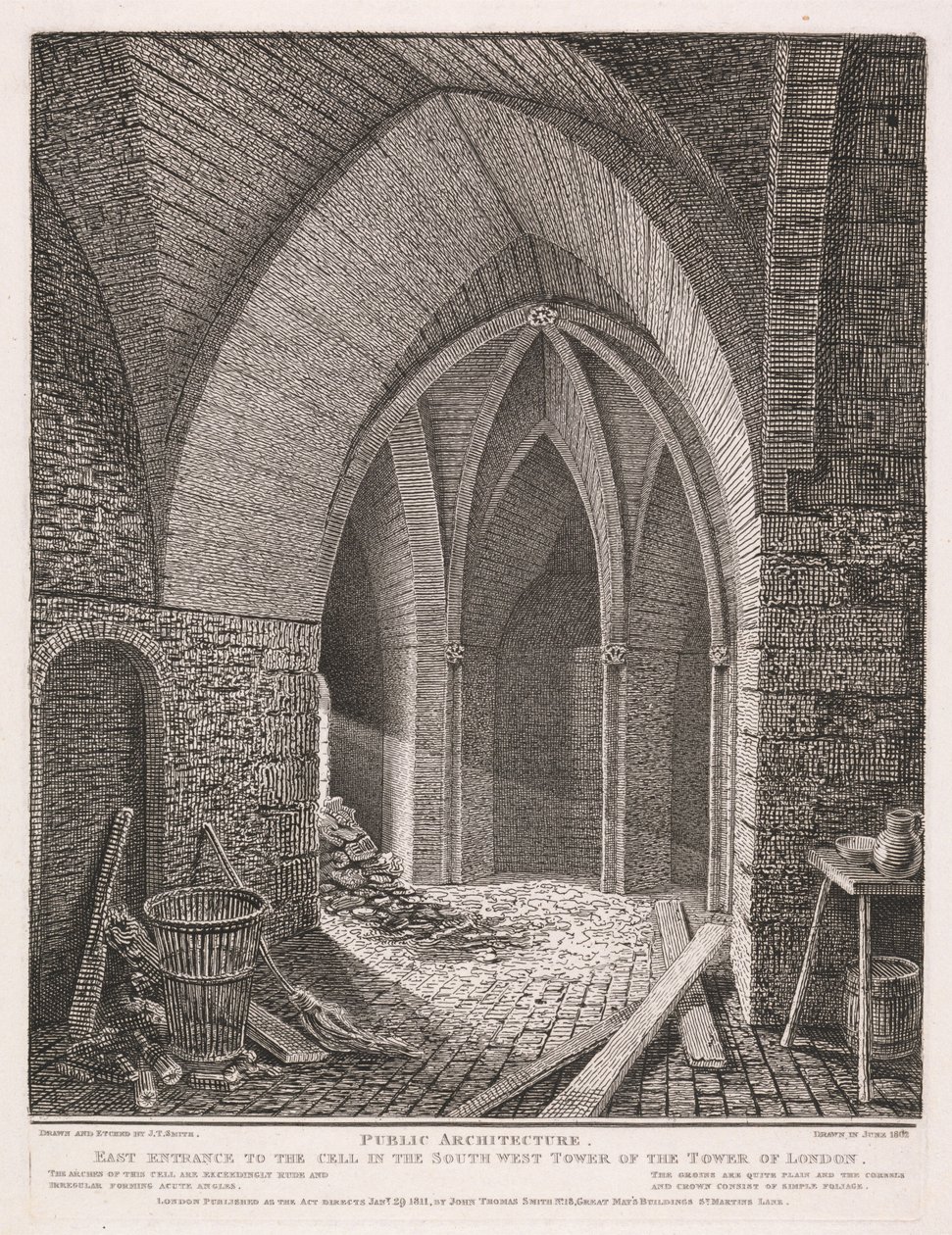 East Entrance to the Cell in the South West Tower of London by John Thomas Smith
