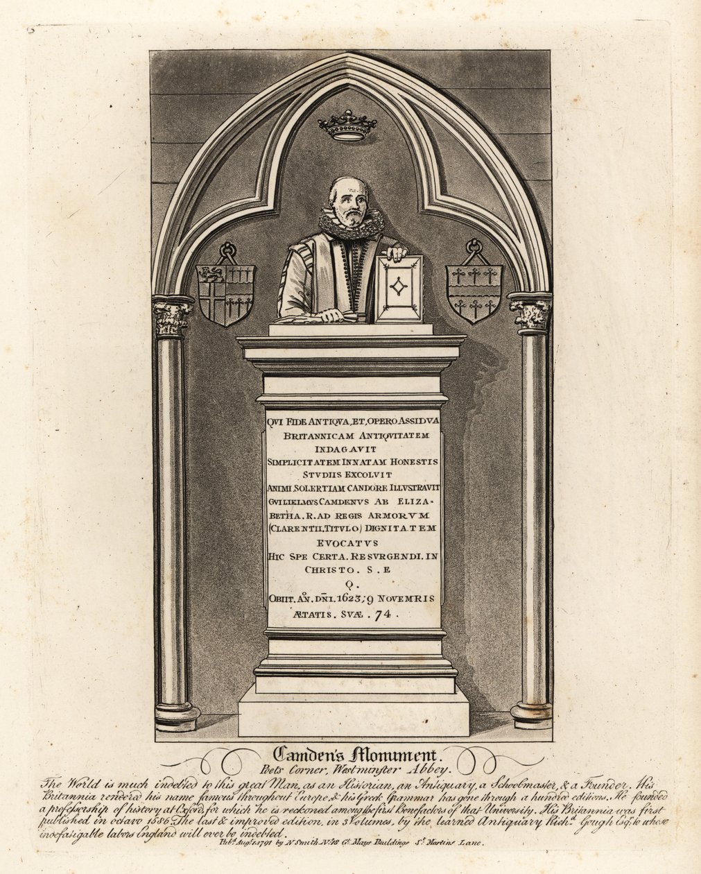 Grave monument to the Elizabethan antiquarian and herald William Camden, died 1623, in Poets Corner, Westminster Abbey by John Thomas Smith