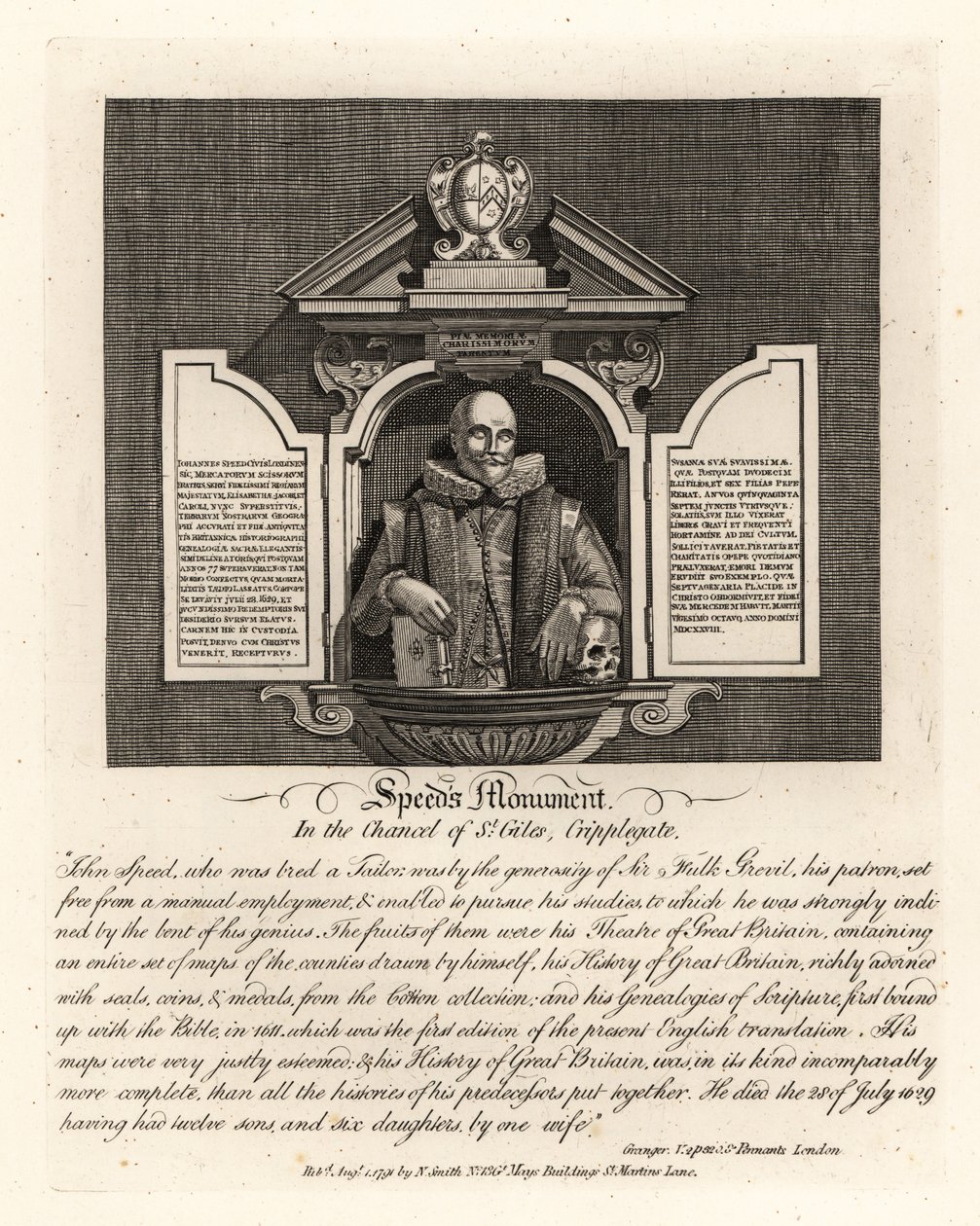 John Speed’s monument in the chancel of St Giles, Cripplegate by John Thomas Smith