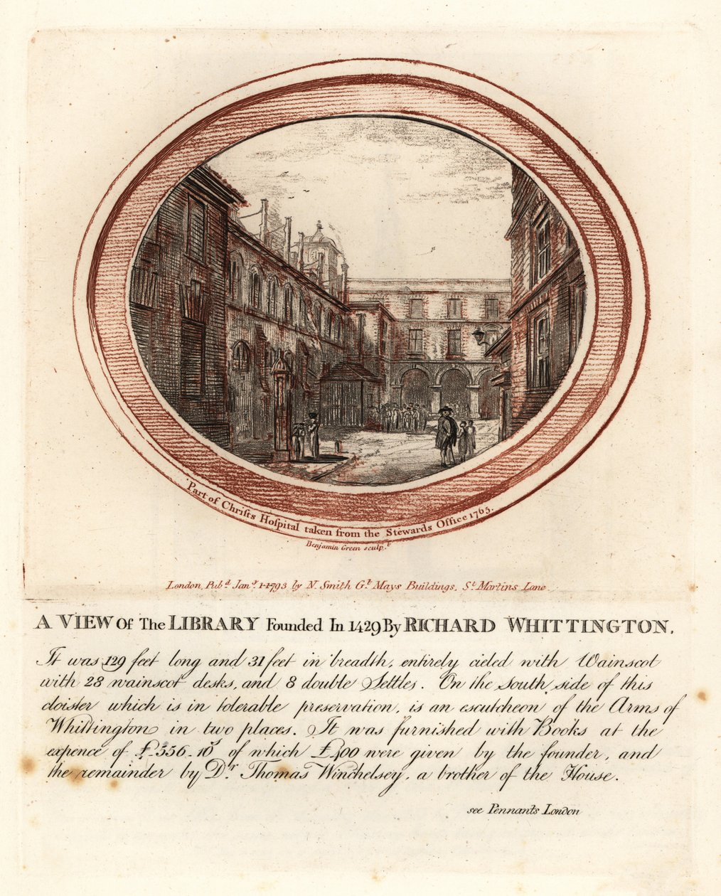 Library founded in 1429 by Richard Whittington, at Christs Hospital, London by John Thomas Smith