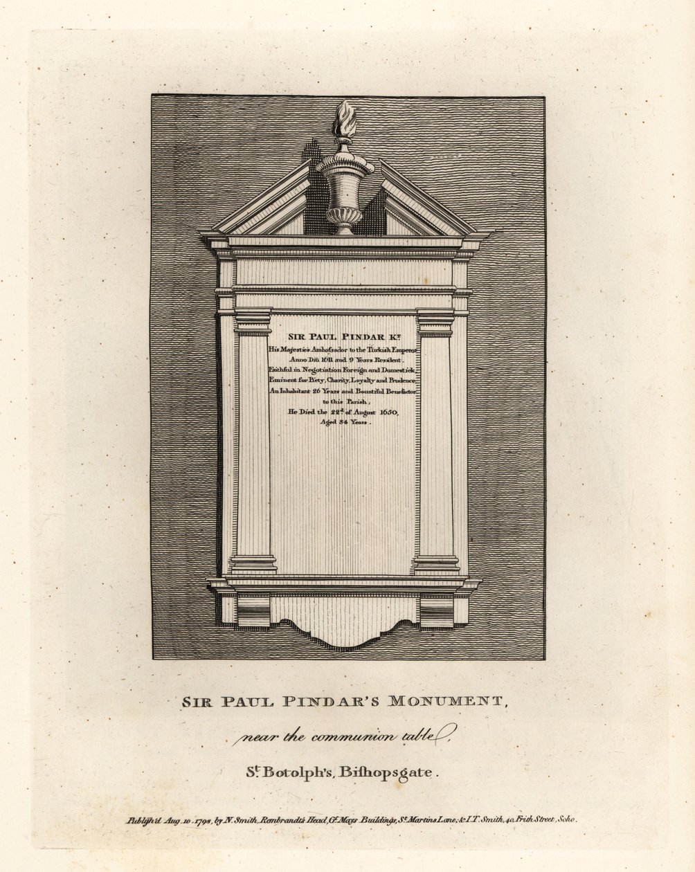 Sir Paul Pindar’s monument near the communion table in St Botolph’s, Bishopsgate by John Thomas Smith