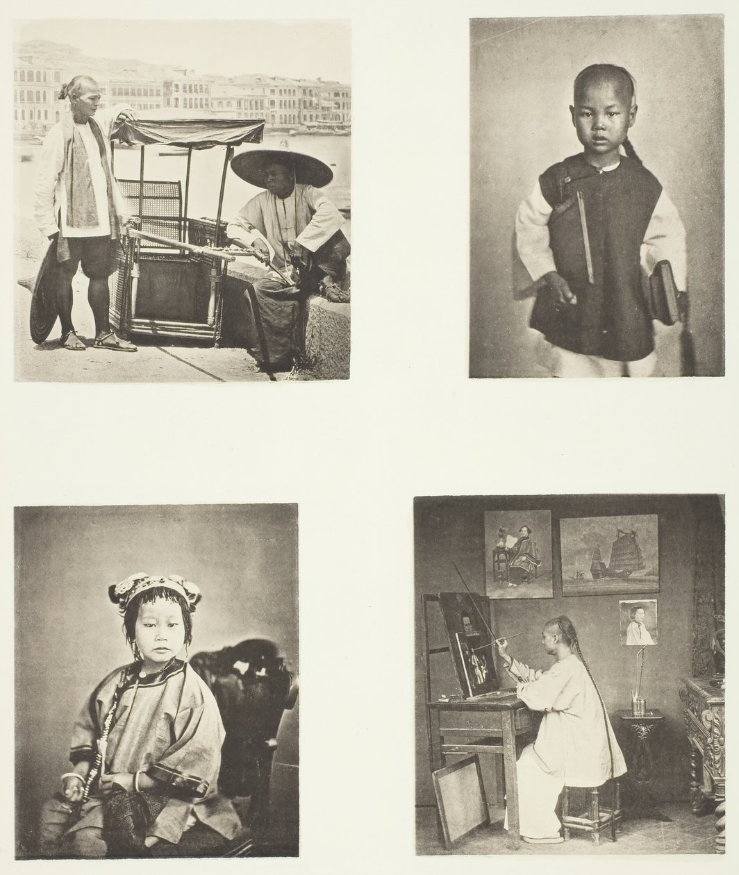 A Hong-Kong Sedan Chair, A Chinese School-Boy, A Chinese Girl, A Hong-Kong Artist, c. 1868 by John Thomson