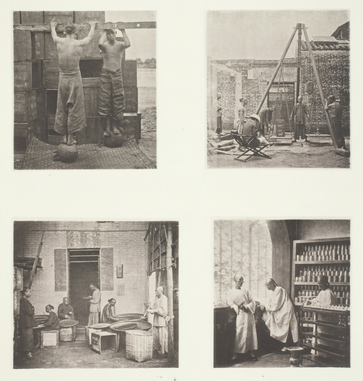 Rolling Scented Caper and Gunpowder Teas, Weighing Tea for Exportation, A Tea House by John Thomson