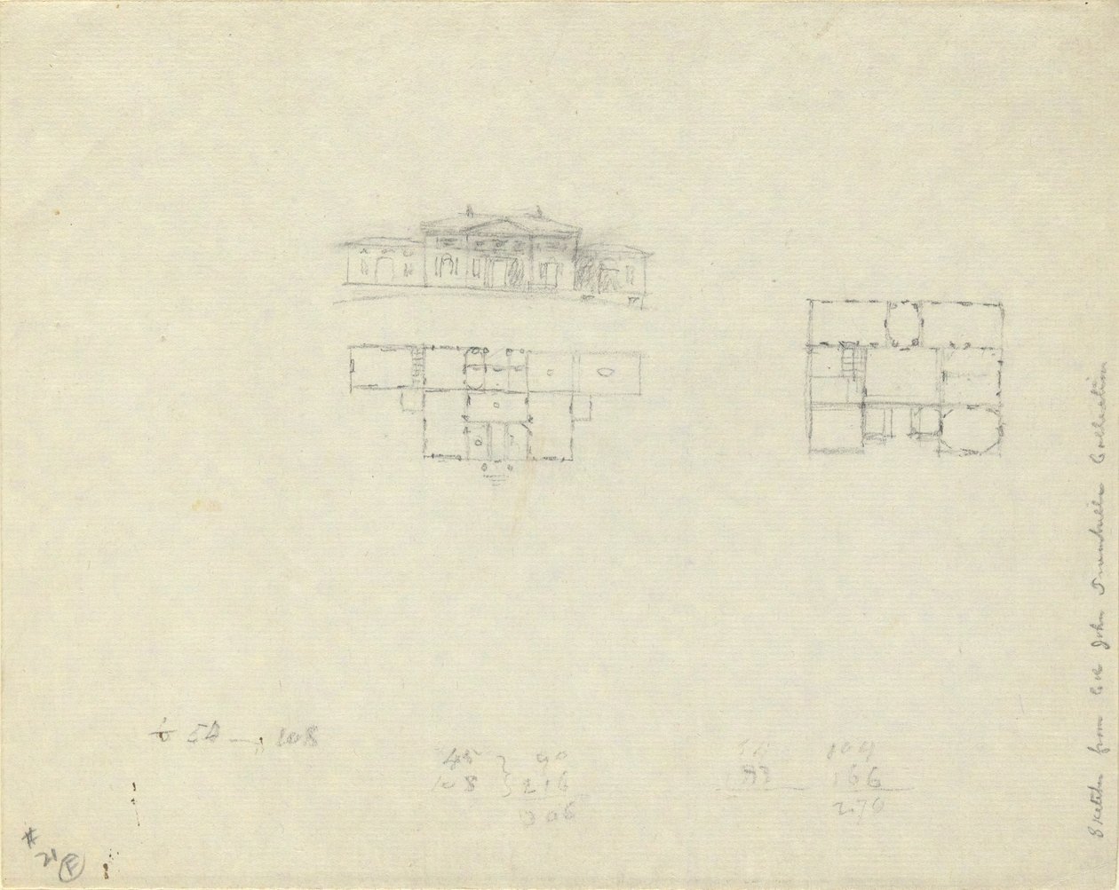 Elevation and Floor Plan for Large House by John Trumbull