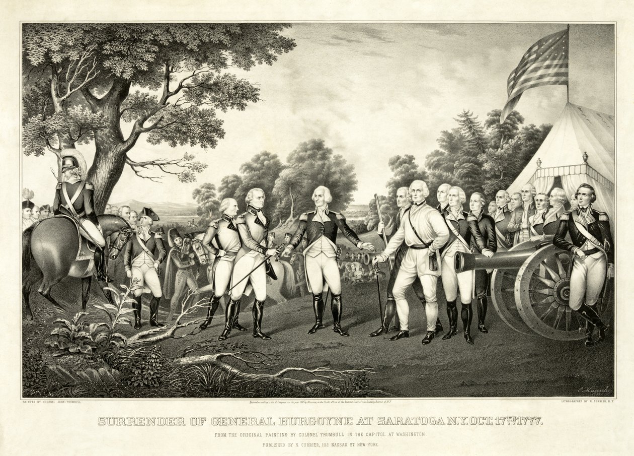 Surrender of General Burgoyne at Saratoga, N.Y., October 17th 1777, pub. N. Currier by John Trumbull