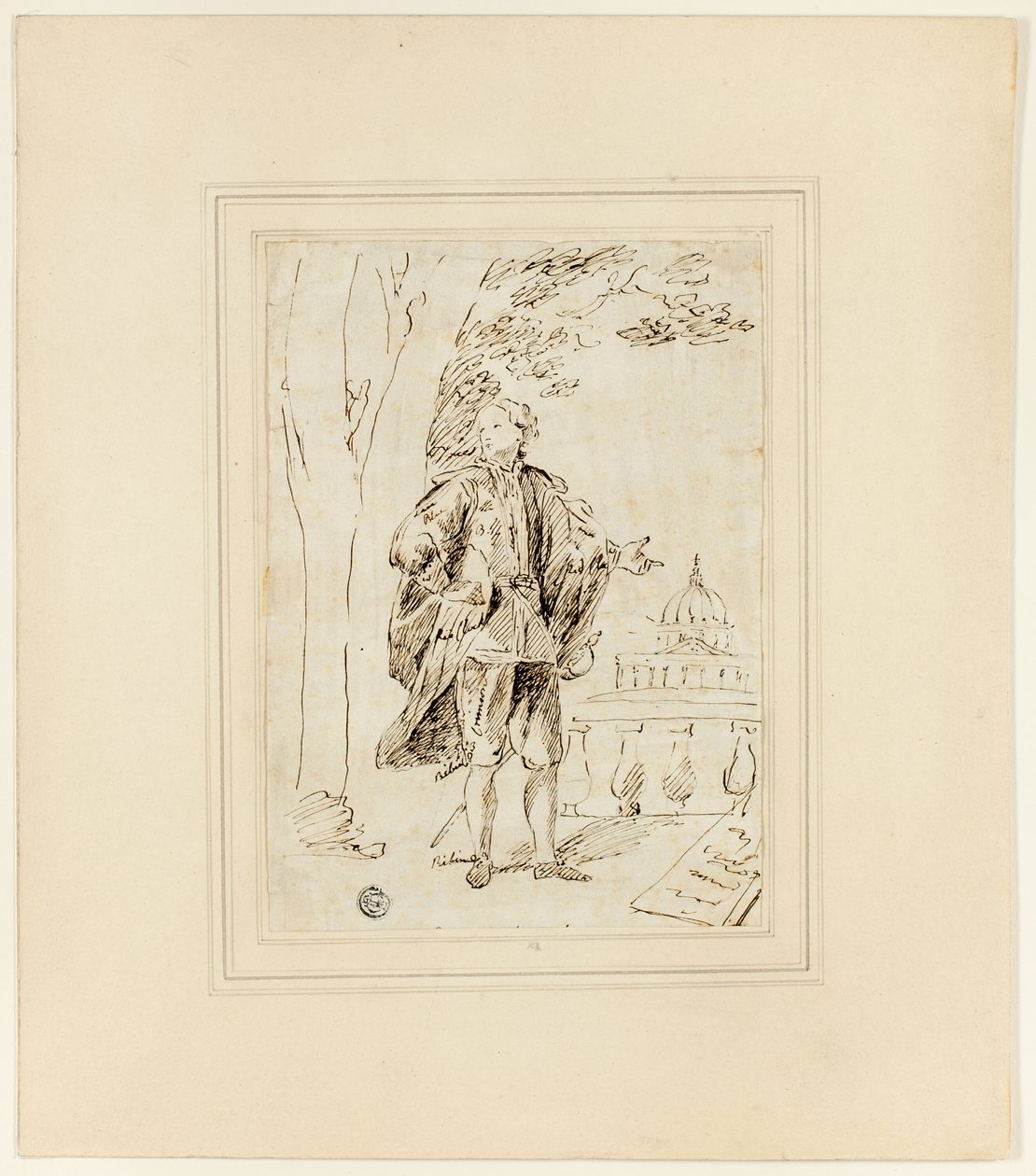 Full Length Portrait of a Man Standing near Balustrade by John Vanderbank