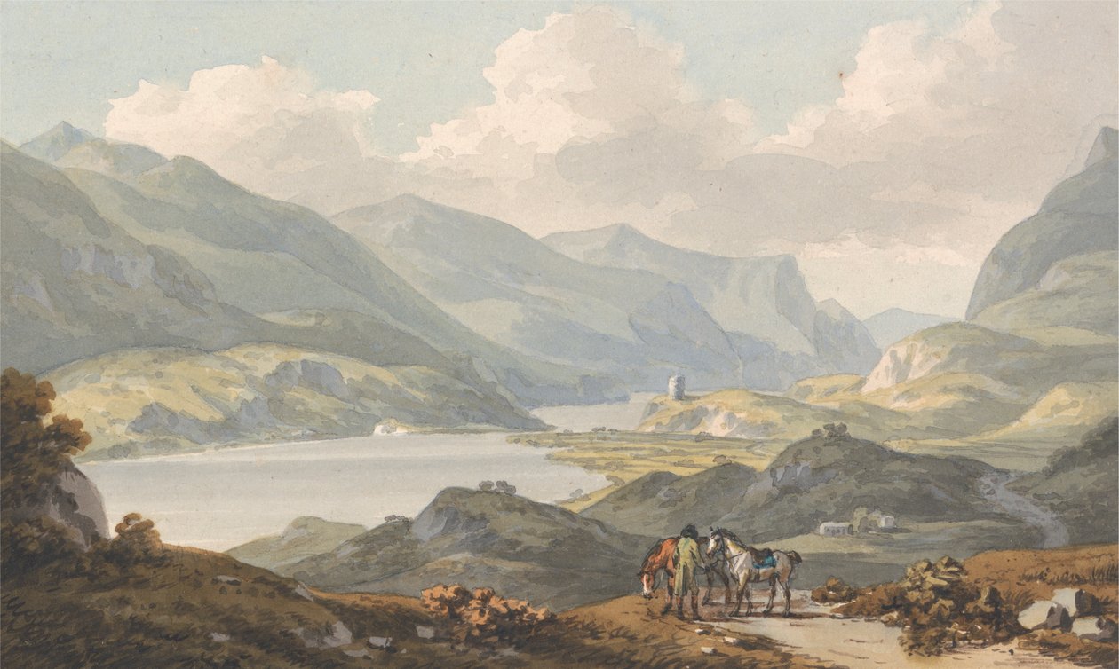 The Lakes of Llanberis from the Road from Caernarfon Going to Llanberis, Caernarfonshire by John Warwick Smith