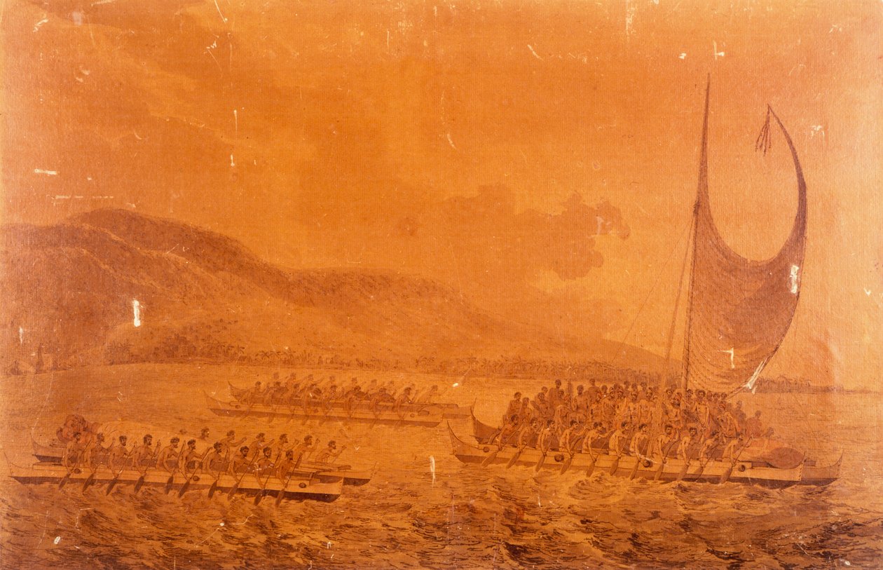 Canoes Going to Meet Captain James Cook by John Webber