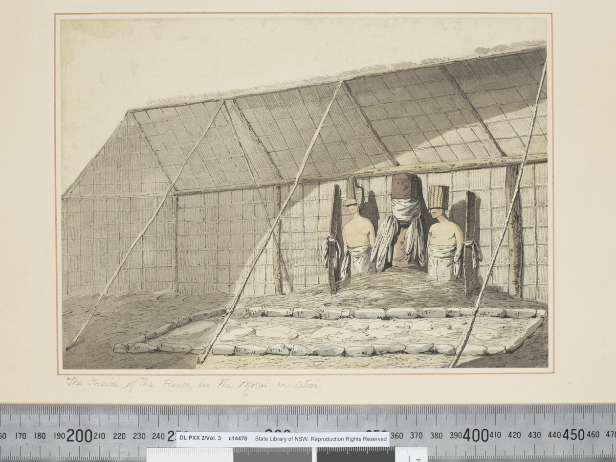 The Inside of the House, in the Morai, in Atooi by John Webber