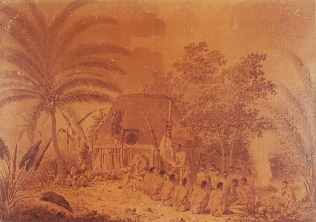 Offerings to Captain James Cook, engraving by John Webber, Polynesia 18th Century by John Webber