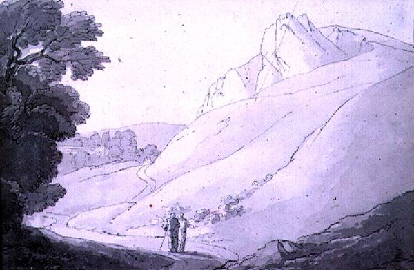 A Hilly Landscape with Two Figures by John White Abbott
