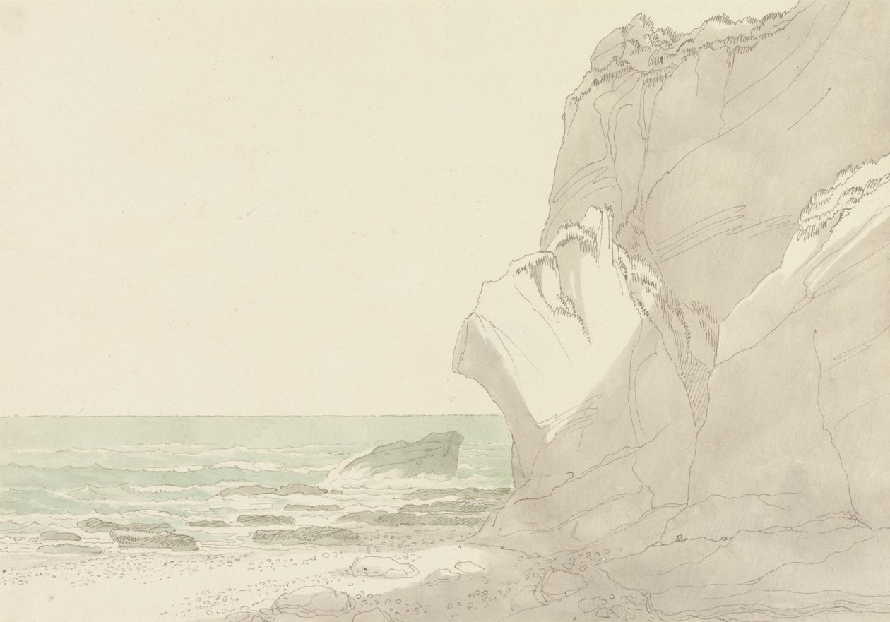 The Warren near Exmouth, Devon: Steep Cliffs Rising at Right, Sea and Rocky Shore at Left by John White Abbott