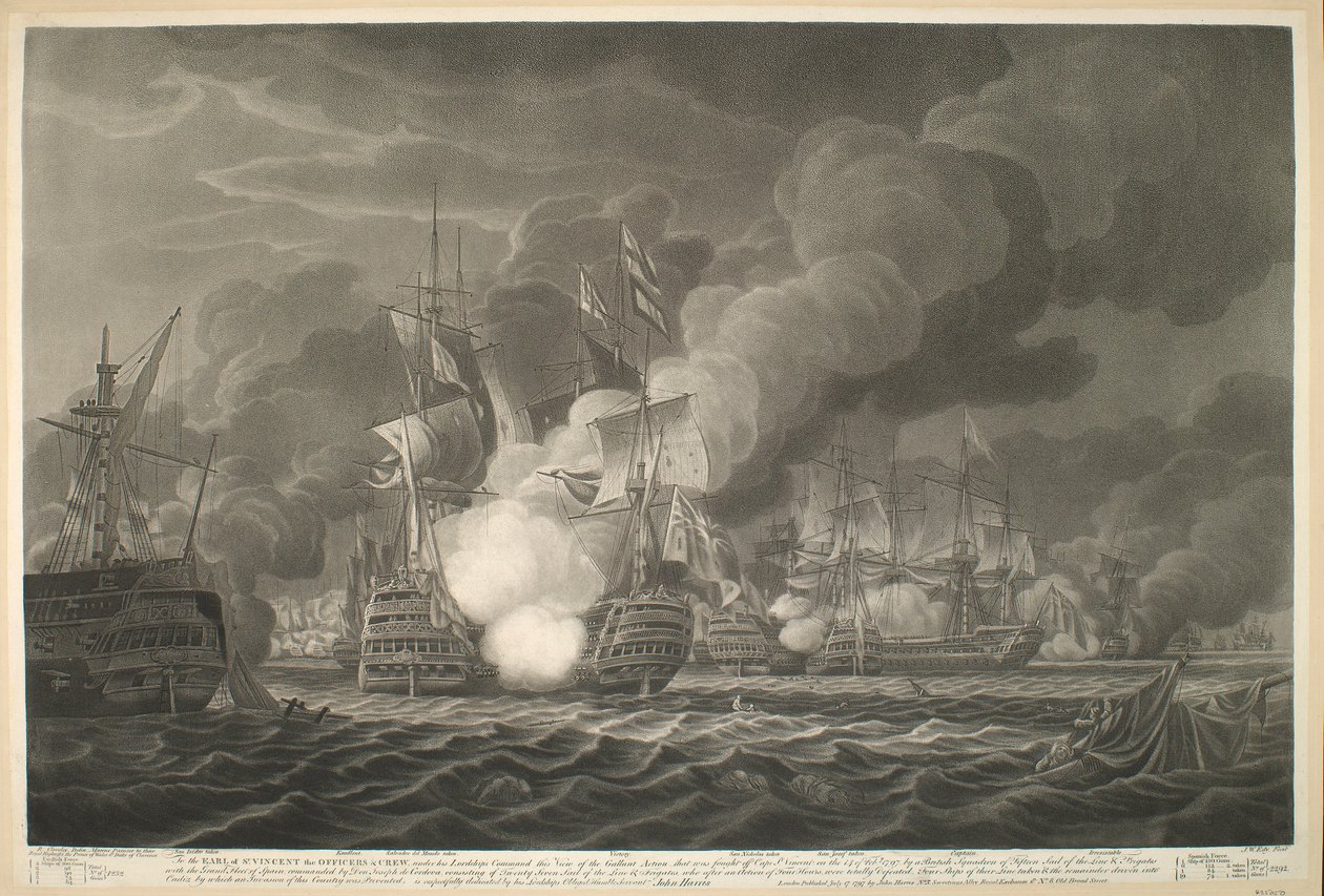 View of the Gallant Action fought off Cape St Vincent on February 14, 1797 by John william Edy