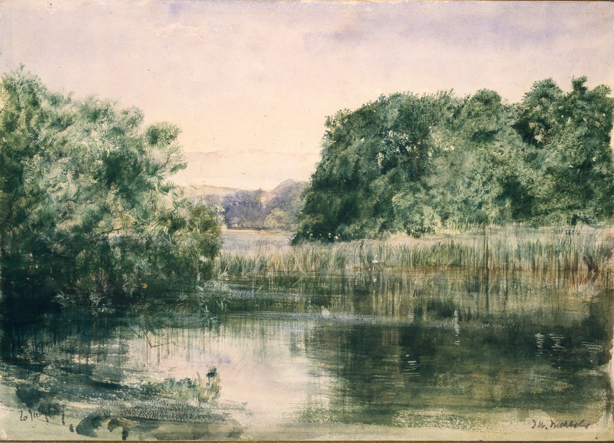 View of a Lake with Trees by John William Inchbold