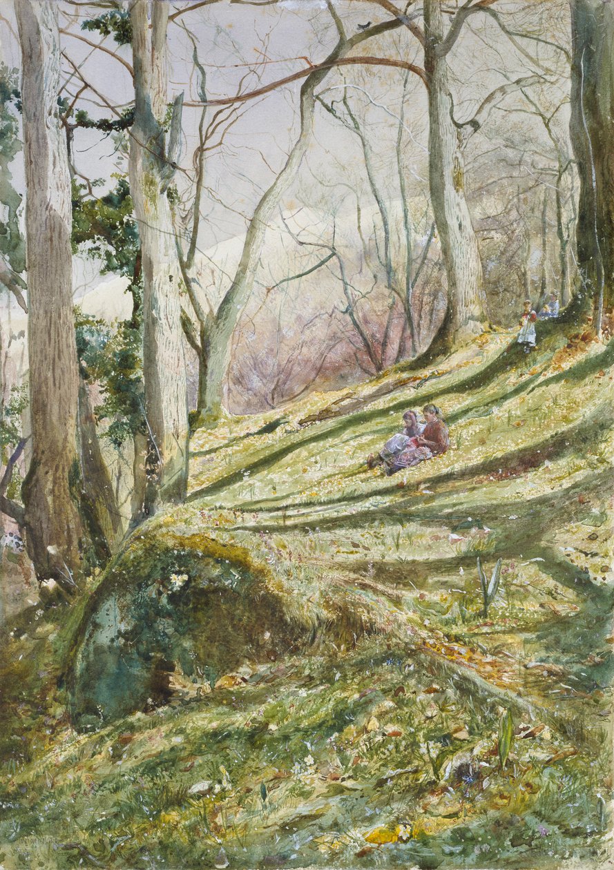 Wooded Slope with Four Figures by John William Inchbold