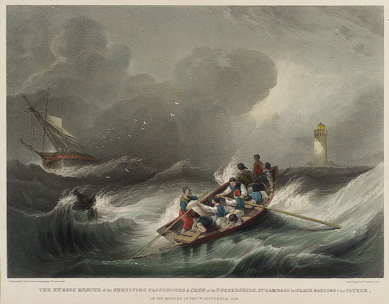The Heroic Rescue of the Passengers and Crew of the Steamship Forfarshire, by Grace Darling and Her Father, on the Morning of September 7 by John Wilson Carmichael