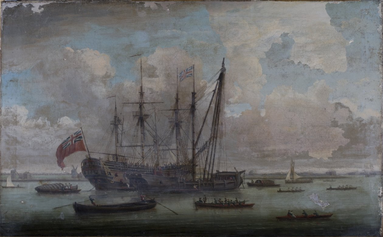 A Sheer Hulk refitting an East Indiaman by John the Elder Cleveley