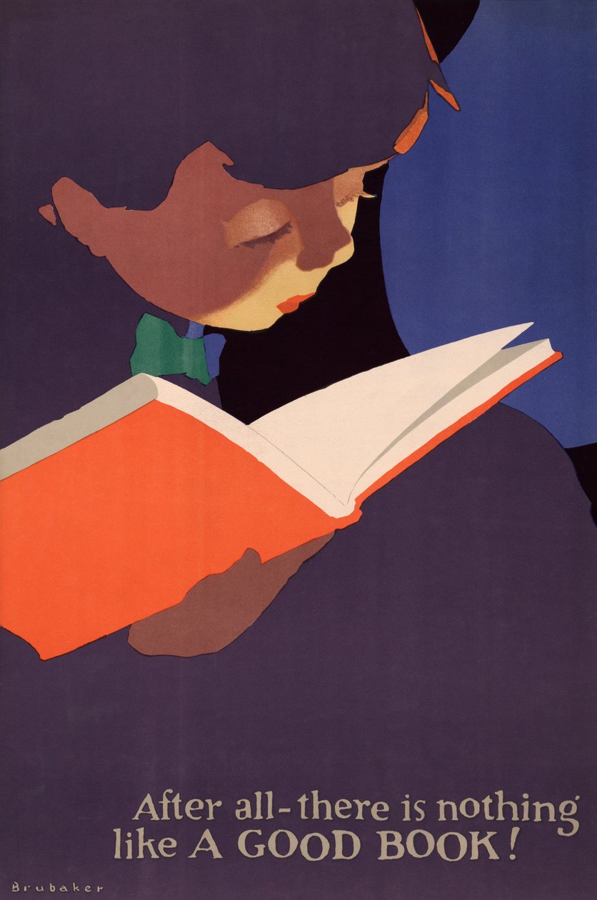 Poster of Young Boy Reading a Book by Jon O. Brubaker