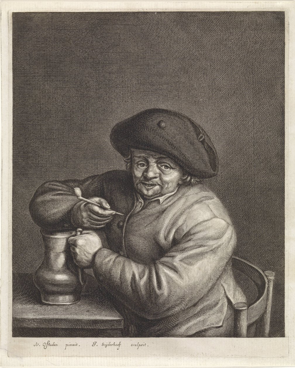 Farmer with Pipe and Jug in Hand by a Table by Jonas Suyderhoef