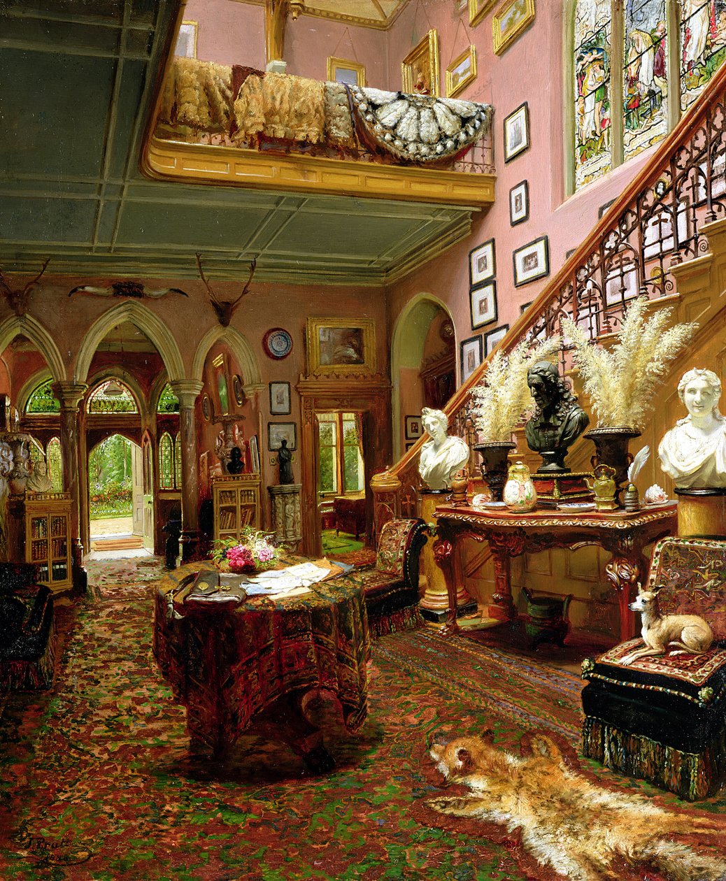 The Hall and Staircase of a Country House, 1888