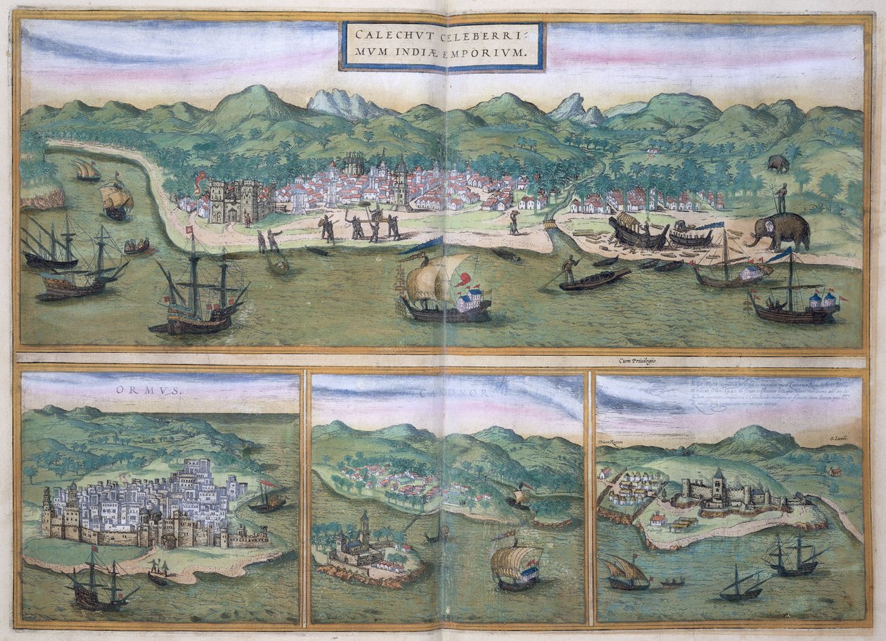Map of Calicut, from 'Civitates Orbis Terrarum' by Georg Braun and ...