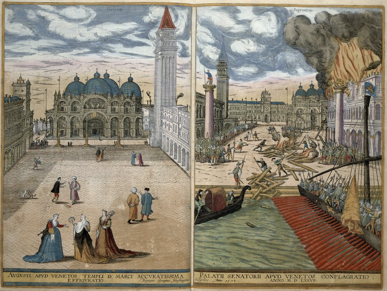 View of San Marco, and the Palazzo Ducale on fire, from 